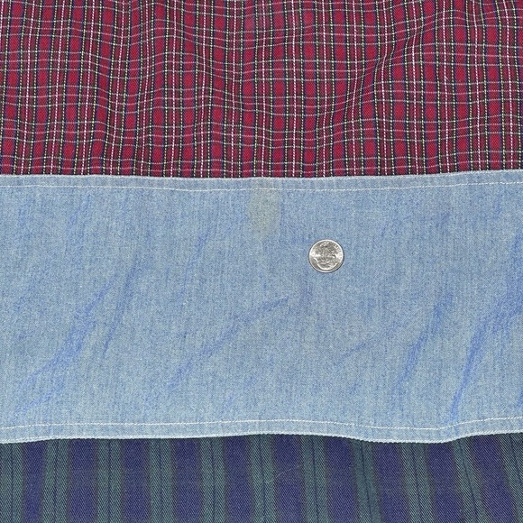 Vintage 90s Tommy Jeans Button Down Mens XL Denim Chambray Colorblock Plaid - Picture 8 of 13
